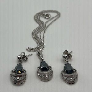 Hematite Set Post Earrings Necklace Vintage Sorrento Faux Black Diamond Rare